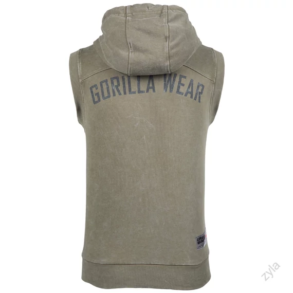 Wear Silverdale katona zöld ujjatlan cipzáras kapucnis férfi pulóver